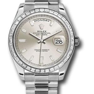 Rolex 950 Platinum Day-Date 40 Watch - Bezel - Silver Baguette Diamond Dial - President Bracelet - 228396TBR sbdp