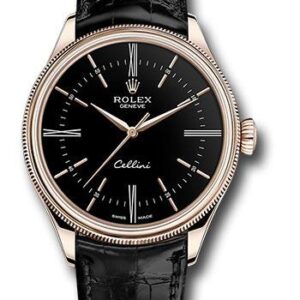 Rolex Cellini Time Watch - Everose Gold - Black Dial - Black Leather Strap
