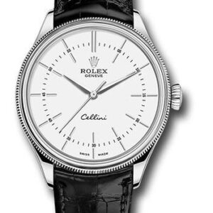 Rolex Cellini Time Watch - White Gold - White Dial - Black Leather Strap