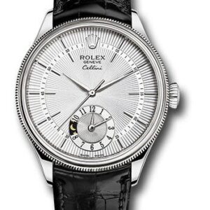 Rolex Cellini Dual Time Watch - White Gold - Silver Dial - Black Leather Strap