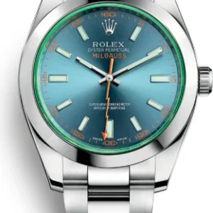 Rolex Milgauss 40 mm Green Crystal Stainless Steel Blue Dial Watch - 116400GV