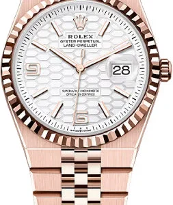 Rolex Land-Dweller 36 Everose Gold Intense White Honeycomb Motif Dial Fluted Bezel Flat Jubilee Bracelet 127235