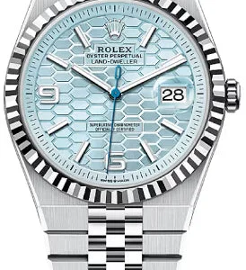 Rolex Land-Dweller 40 Platinum Ice Blue Honeycomb Motif Dial Fluted Bezel Jubilee Bracelet 127336